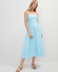 Petite Linen Blend Midi Dress Gulf Stream Blue -Anntaylor Shop 857518 1352 ALT2