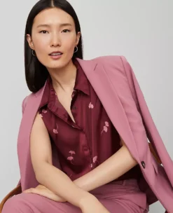 Floral Shirred Yoke Sleeveless Shirt Windsor Wine -Anntaylor Shop 857550 525453 ALT2