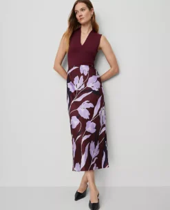 Floral Satin Bias Slip Skirt B Windsor Wine -Anntaylor Shop 857568 522831