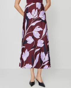 Floral Satin Bias Slip Skirt B Windsor Wine -Anntaylor Shop 857568 522831 ALT1