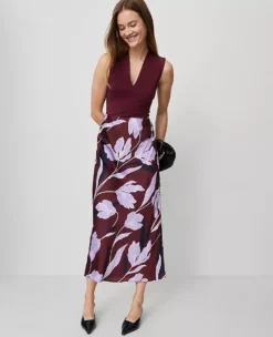 Floral Satin Bias Slip Skirt B Windsor Wine -Anntaylor Shop 857568 522831 ALT3