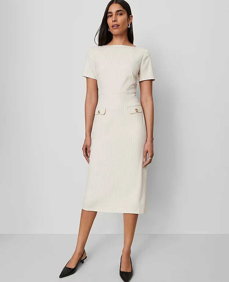 Petite Striped Midi Sheath Dress Black Cream Combo 3 Petite Striped Midi Sheath Dress Black Cream Combo