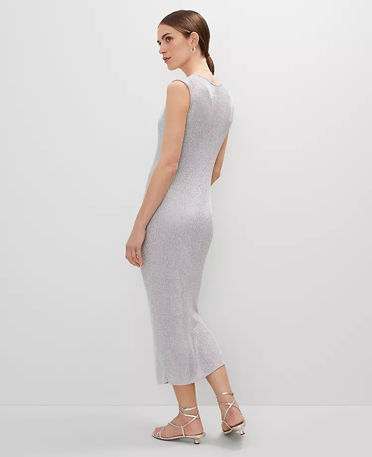 Petite Scoop Neck LurexDress Silver Metallic 5 Petite Scoop Neck LurexDress Silver Metallic - Image 3