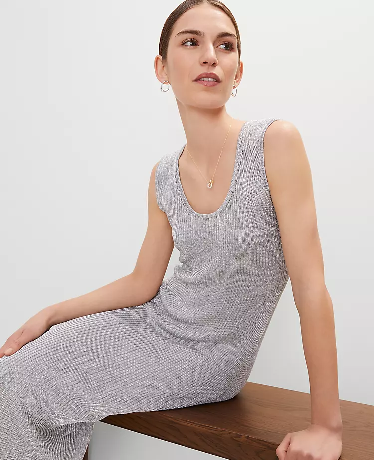 Petite Scoop Neck LurexDress Silver Metallic 6 Petite Scoop Neck LurexDress Silver Metallic - Image 4