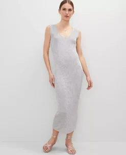 Petite Scoop Neck LurexDress Silver Metallic 12 Petite Scoop Neck LurexDress Silver Metallic -Anntaylor Shop 857592 6055 ALT3