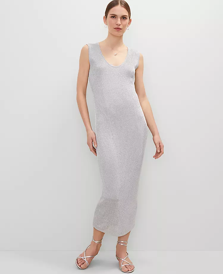 Petite Scoop Neck LurexDress Silver Metallic 7 Petite Scoop Neck LurexDress Silver Metallic - Image 5