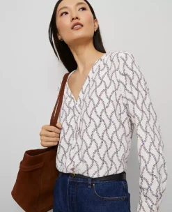 Petite Floral Mixed Media Pleat Front Top Winter White