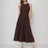 The Petite Crew Neck Pleated Midi Dress Classic Burgundy