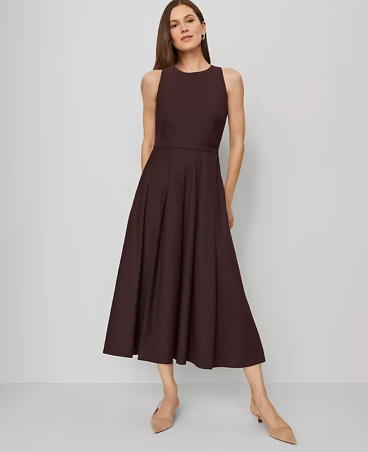 The Petite Crew Neck Pleated Midi Dress Classic Burgundy 3 The Petite Crew Neck Pleated Midi Dress Classic Burgundy