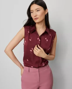 Petite Floral Shirred Yoke Sleeveless Shirt Windsor Wine