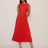 Petite Belted Pleated Midi Dress Amaretto -Anntaylor Shop 857632 018632