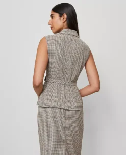 Belted Vest In Plaid Copper/Cream Multi -Anntaylor Shop 857638 019905 ALT1