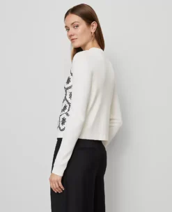 Petite Floral Embroidered Cardigan White/Navy -Anntaylor Shop 857641 019930 ALT1