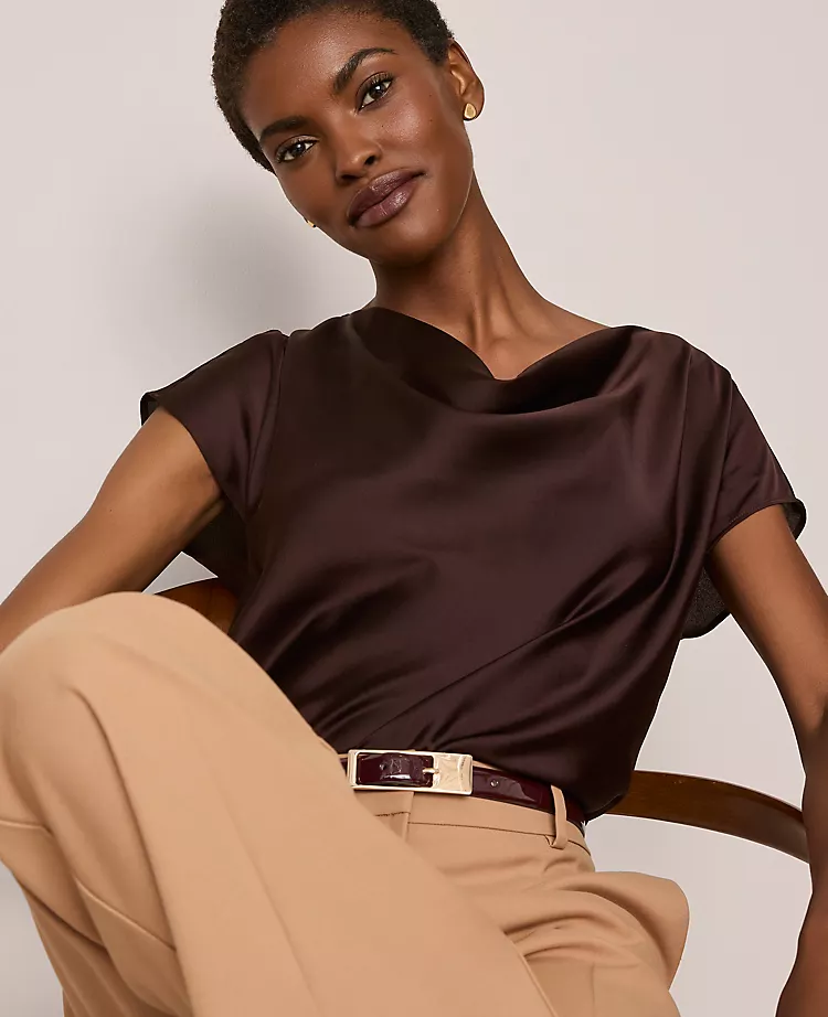Satin Cowl Neck Top Pure Chocolate 3 Satin Cowl Neck Top Pure Chocolate