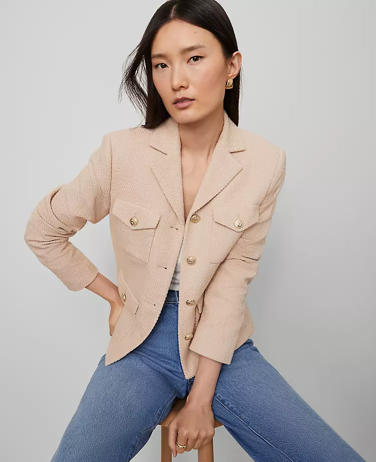 The Petite Military Blazer Jacket In Tweed Pale Sandalwood 5 The Petite Military Blazer Jacket In Tweed Pale Sandalwood - Image 3