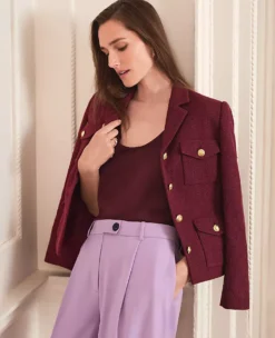 The Petite Military Blazer Jacket In Tweed Windsor Wine