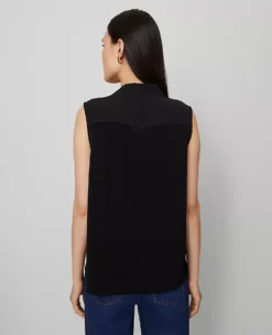 Petite Mixed Media V-Neck Top Black 5 Petite Mixed Media V-Neck Top Black -Anntaylor Shop 857674 2222 ALT1