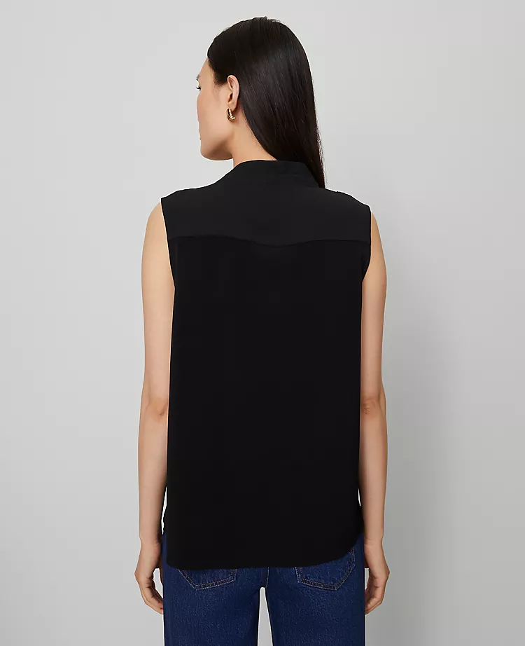 Petite Mixed Media V-Neck Top Black 4 Petite Mixed Media V-Neck Top Black - Image 2