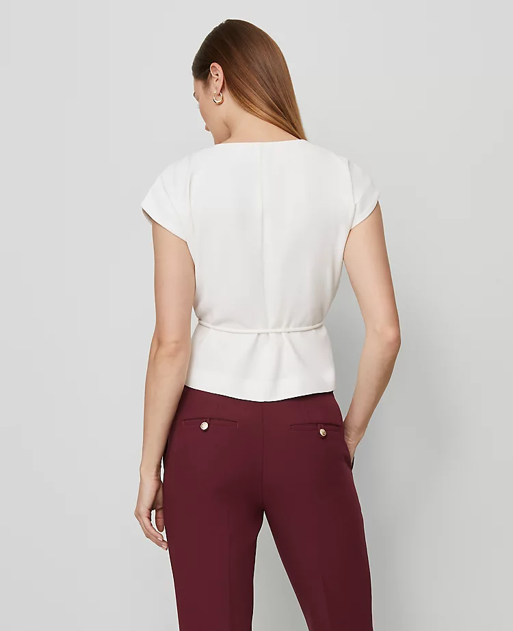 Petite Wrap Tie Waist Blouse Winter White 4 Petite Wrap Tie Waist Blouse Winter White - Image 2
