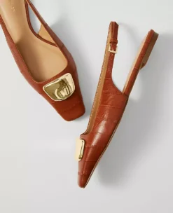 Leather Buckle Slingback Flat Saddle Brown -Anntaylor Shop 857721 2967 ALT1