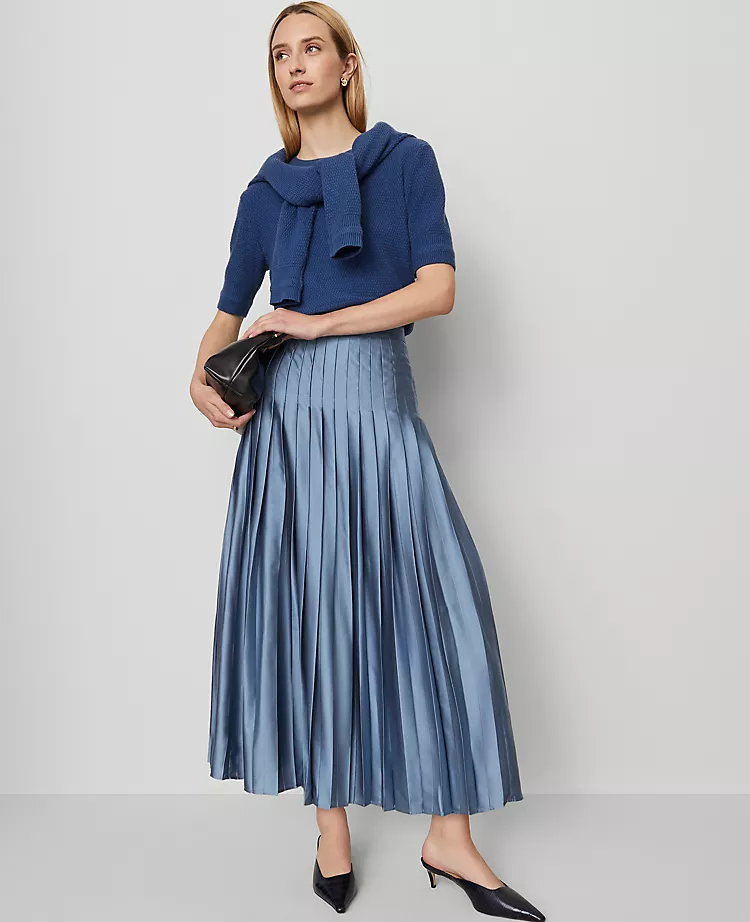 Petite Satin Pleated Midi Skirt Cool Cascades 4 Petite Satin Pleated Midi Skirt Cool Cascades - Image 2