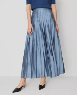 Petite Satin Pleated Midi Skirt Cool Cascades 9 Petite Satin Pleated Midi Skirt Cool Cascades -Anntaylor Shop 857745 019815 ALT1