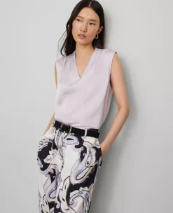 Petite Mixed Media V-Neck Top Spring Lilac