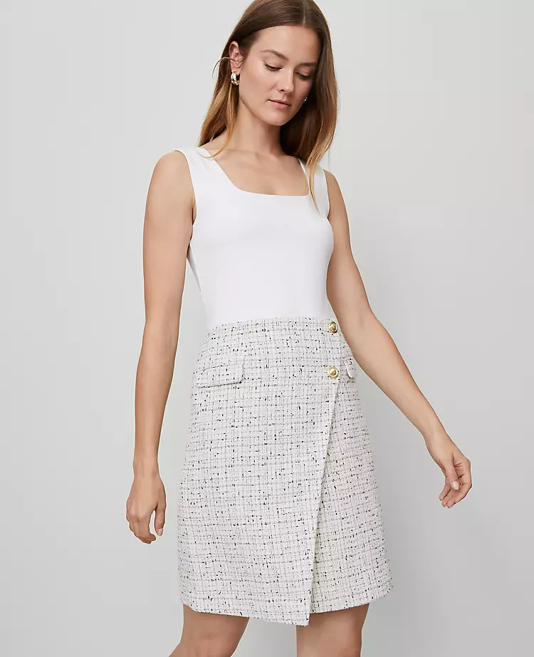 Petite Tweed Button Wrap Skirt Charcoal/White Combo 3 Petite Tweed Button Wrap Skirt Charcoal/White Combo