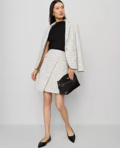 Petite Tweed Button Wrap Skirt Charcoal/White Combo 11 Petite Tweed Button Wrap Skirt Charcoal/White Combo -Anntaylor Shop 857790 018821 ALT4