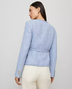 Petite Tweed Belted Jacket Placid Blue -Anntaylor Shop 857826 8824 ALT1