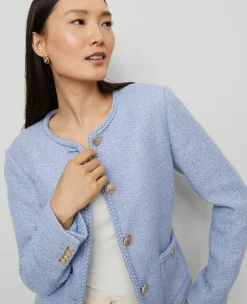 Petite Tweed Belted Jacket Placid Blue -Anntaylor Shop 857826 8824 ALT2