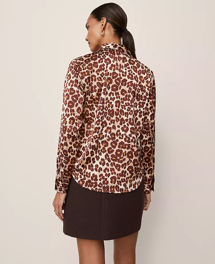 Petite Animal Print Satin Button Down Shirt Pale Sandalwood 4 Petite Animal Print Satin Button Down Shirt Pale Sandalwood - Image 2
