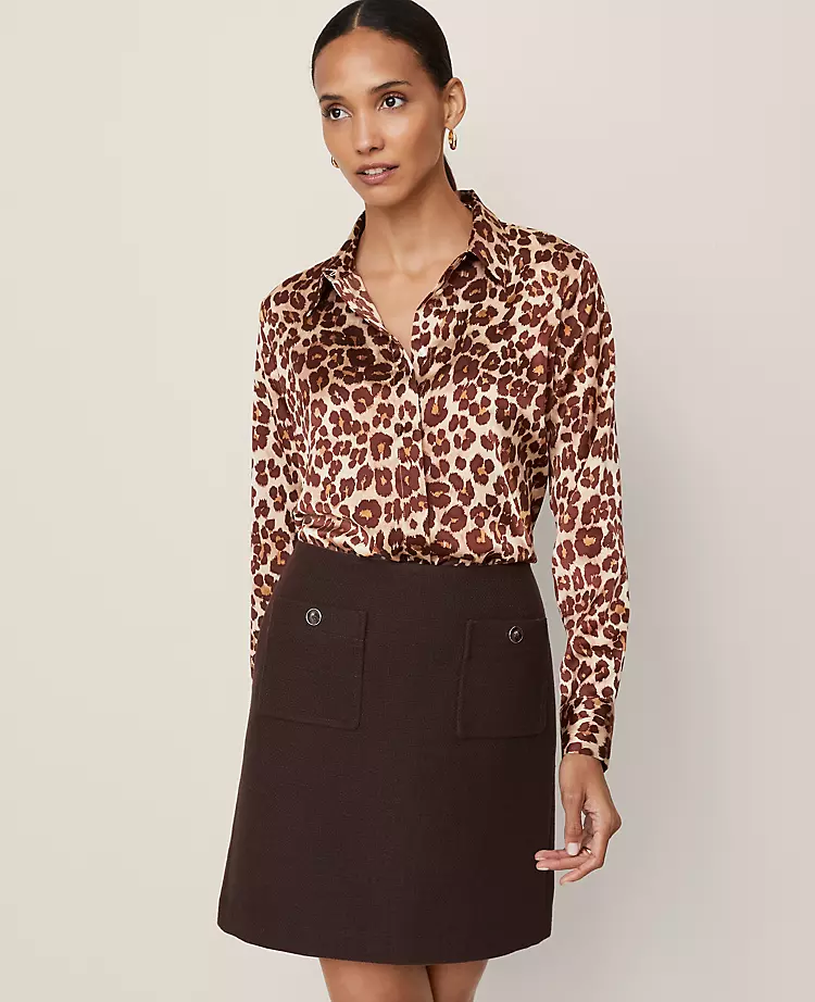 Petite Animal Print Satin Button Down Shirt Pale Sandalwood 5 Petite Animal Print Satin Button Down Shirt Pale Sandalwood - Image 3
