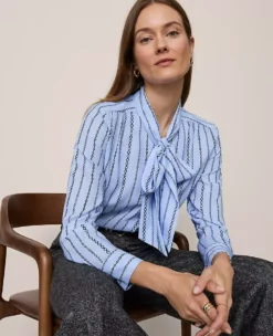 Petite Chain Link Print Satin Bow Blouse Gentle Stream B