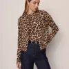 Petite Animal Print Jacquard Cardigan Almond Croissant
