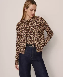 Petite Animal Print Jacquard Cardigan Almond Croissant
