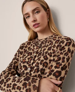 Petite Animal Print Jacquard Cardigan Almond Croissant -Anntaylor Shop 857855 522787 ALT2