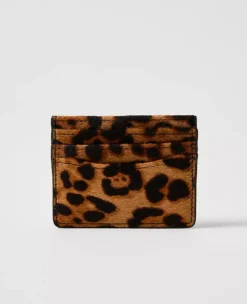 Animal Print Calf Hair Card Case Brown Multi