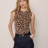 Petite Animal Print Jacquard Sweater Shell Almond Croissant
