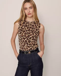 Petite Animal Print Jacquard Sweater Shell Almond Croissant