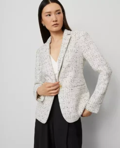 The Petite Hutton Blazer In Tweed Charcoal/White Combo