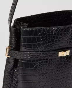 Croco Belted Bucket Bag Black -Anntaylor Shop 858444 2222 ALT1
