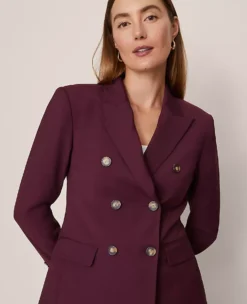 Petite Fitted Long Double Breasted Blazer Poised Plum
