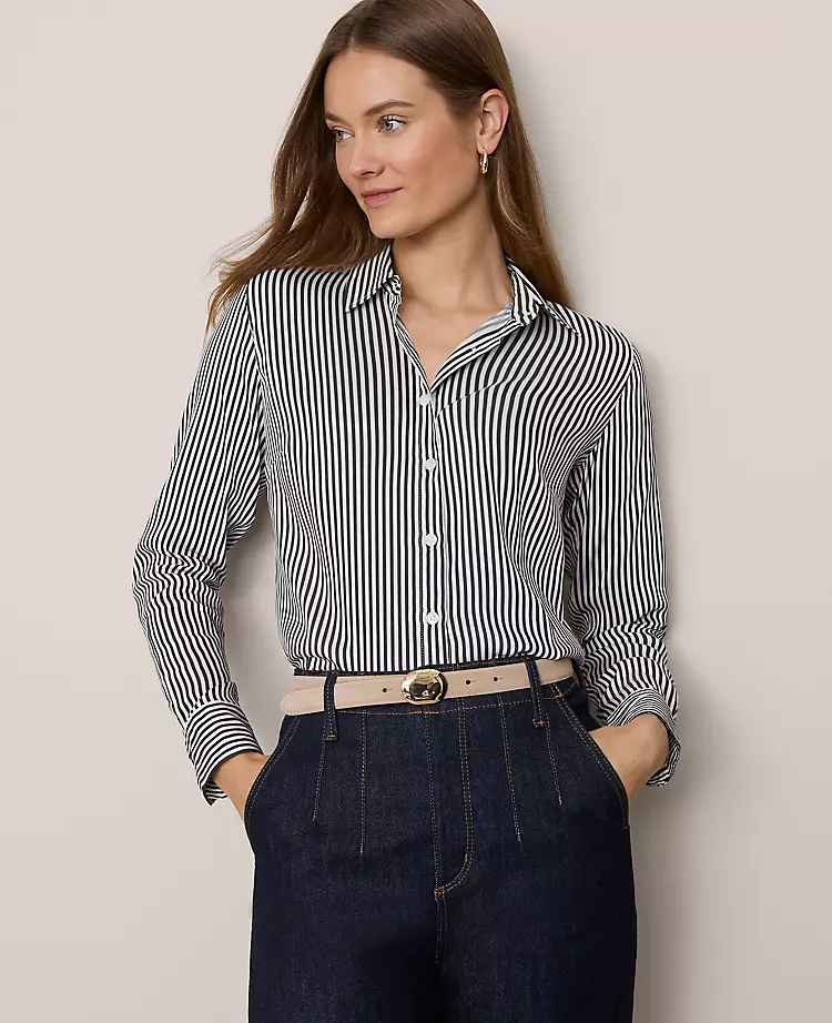 Striped Relaxed Perfect Shirt Night Sky/White Stripe 3 Striped Relaxed Perfect Shirt Night Sky/White Stripe