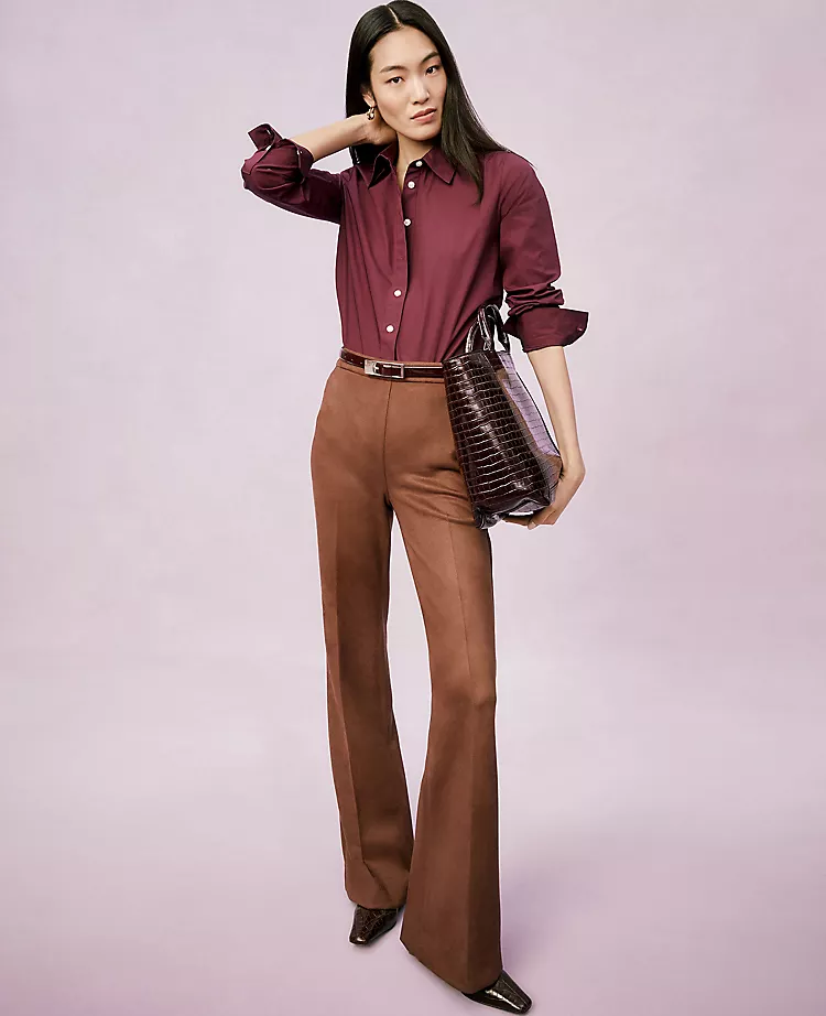 The Side-Zip Flare Pant In Faux Suede Chocolate Mousse 3 The Side-Zip Flare Pant In Faux Suede Chocolate Mousse