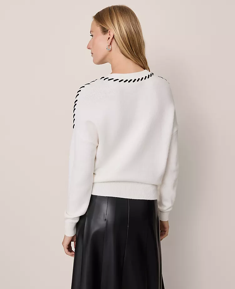 Petite Whipstitch Sweater White/Black Multi 4 Petite Whipstitch Sweater White/Black Multi - Image 2