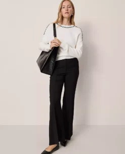 Petite Whipstitch Sweater White/Black Multi 12 Petite Whipstitch Sweater White/Black Multi -Anntaylor Shop 858486 018854 ALT3