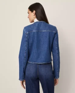 Petite Weekend Collection Crew Neck Denim Jacket Classic Indigo Wash 6 Petite Weekend Collection Crew Neck Denim Jacket Classic Indigo Wash -Anntaylor Shop 858505 0698 ALT1