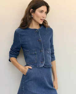 Petite Weekend Collection Crew Neck Denim Jacket Classic Indigo Wash 7 Petite Weekend Collection Crew Neck Denim Jacket Classic Indigo Wash -Anntaylor Shop 858505 0698 MKTG2