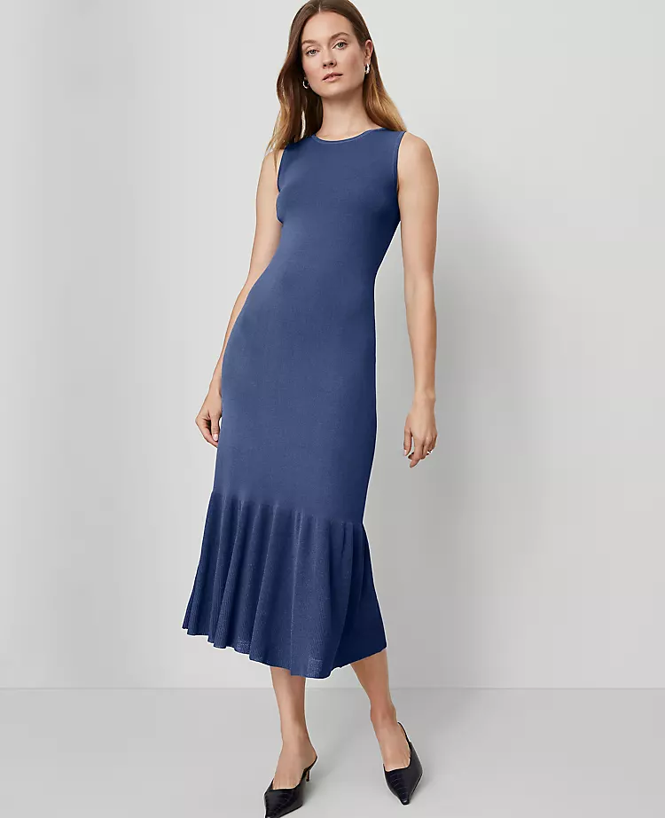 Petite Ruffle Hem Sweater Dress Faded Denim 4 Petite Ruffle Hem Sweater Dress Faded Denim - Image 2